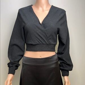 H&M Black Puff Sleeve Wrap Blouse